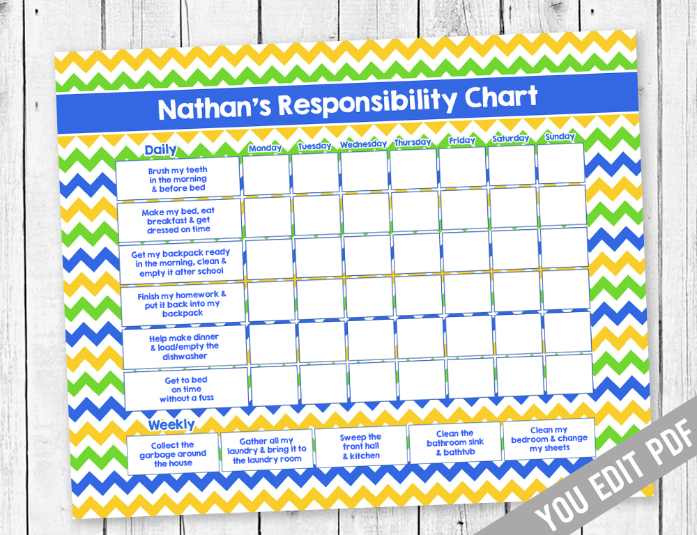 Printable Teen Chore Chart Reward By SugarPickle Designs On Zibbet