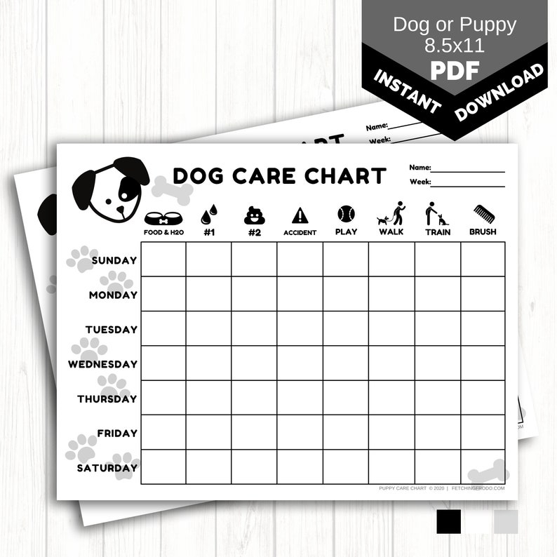 Puppy Care Chart PRINTABLE Dog Chore Chart For Kids New Etsy