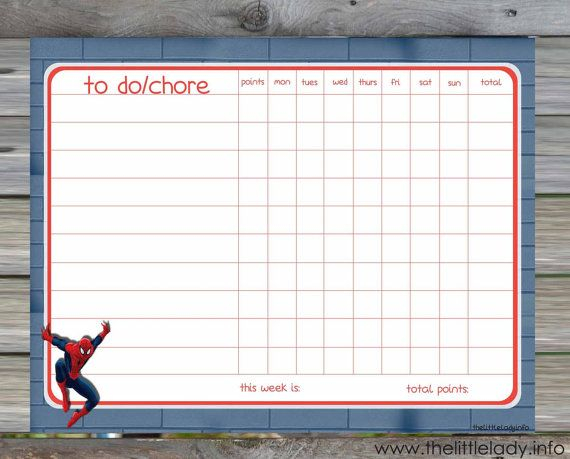 Spiderman Chore Behavior Chart EDITABLE Automatic Download 