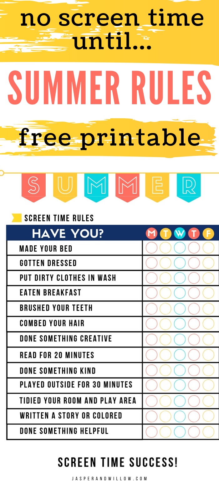 Summer Rules Checklist Template No Screen Time Until Printable 