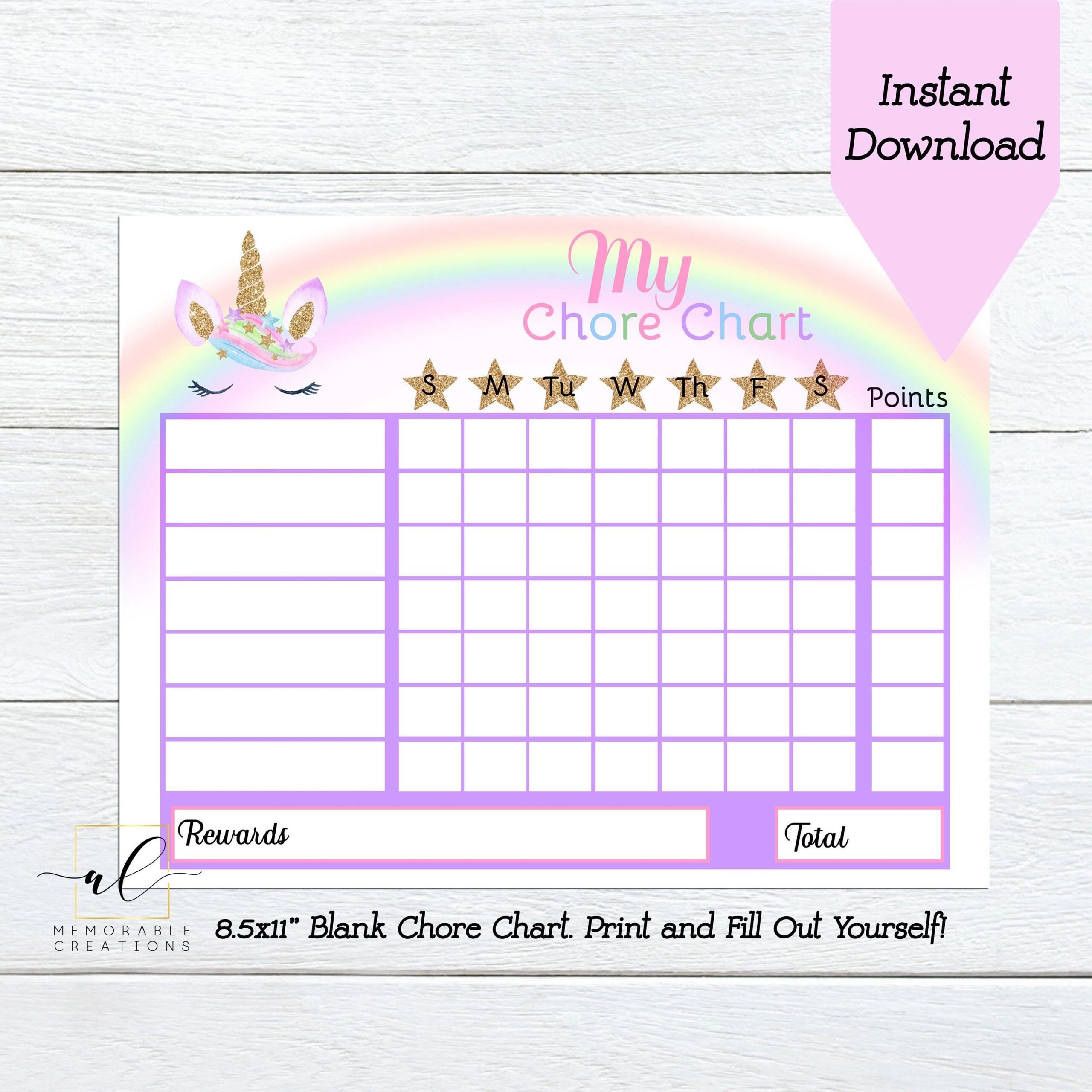 Unicorn Chore Chart Unicorn Reward Chart Instant Download Etsy In 