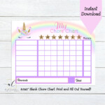 Unicorn Chore Chart Unicorn Reward Chart Instant Download Etsy In