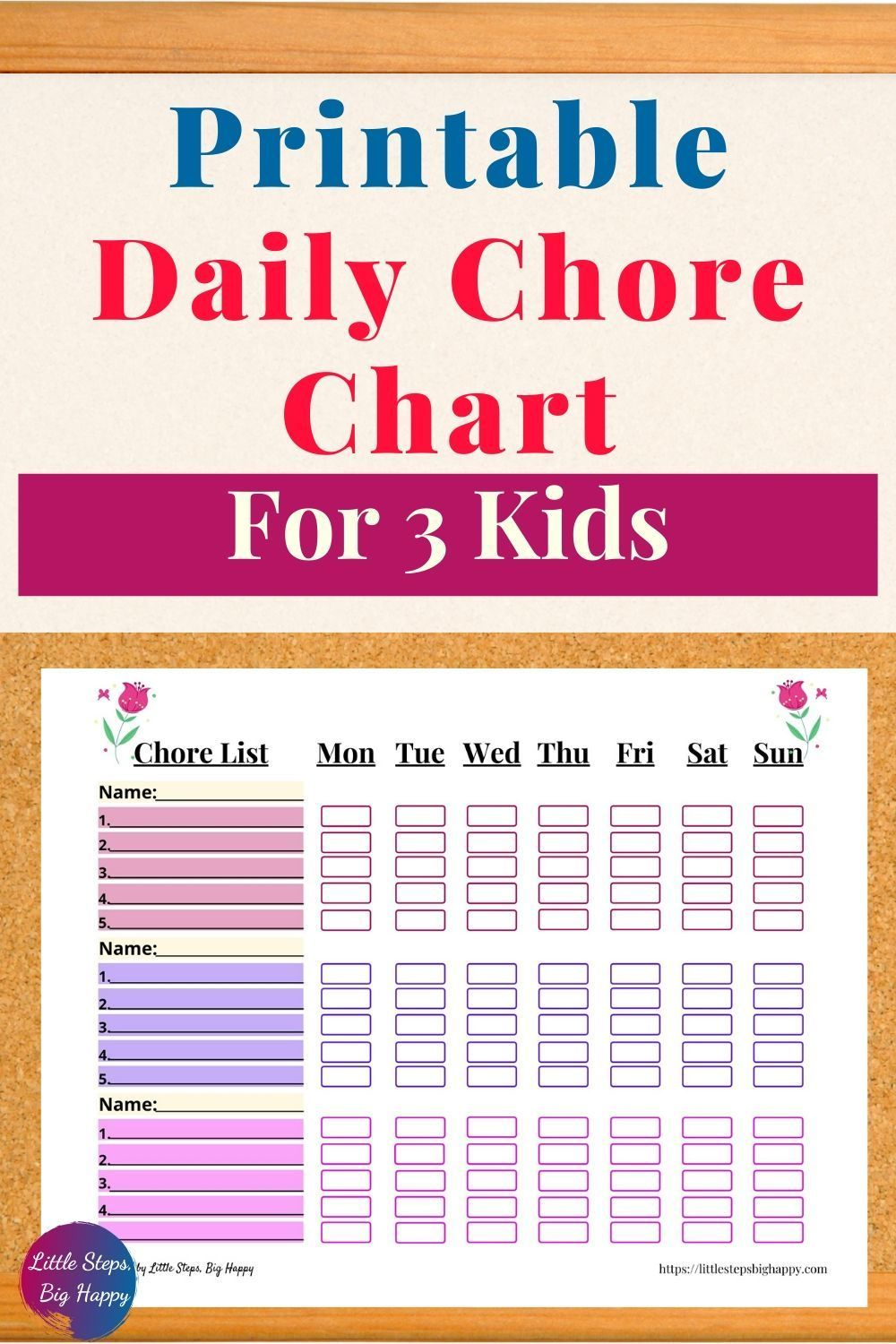 Weekly Chore Chart For 3 Kids Printable Chore List Etsy Chore Chart