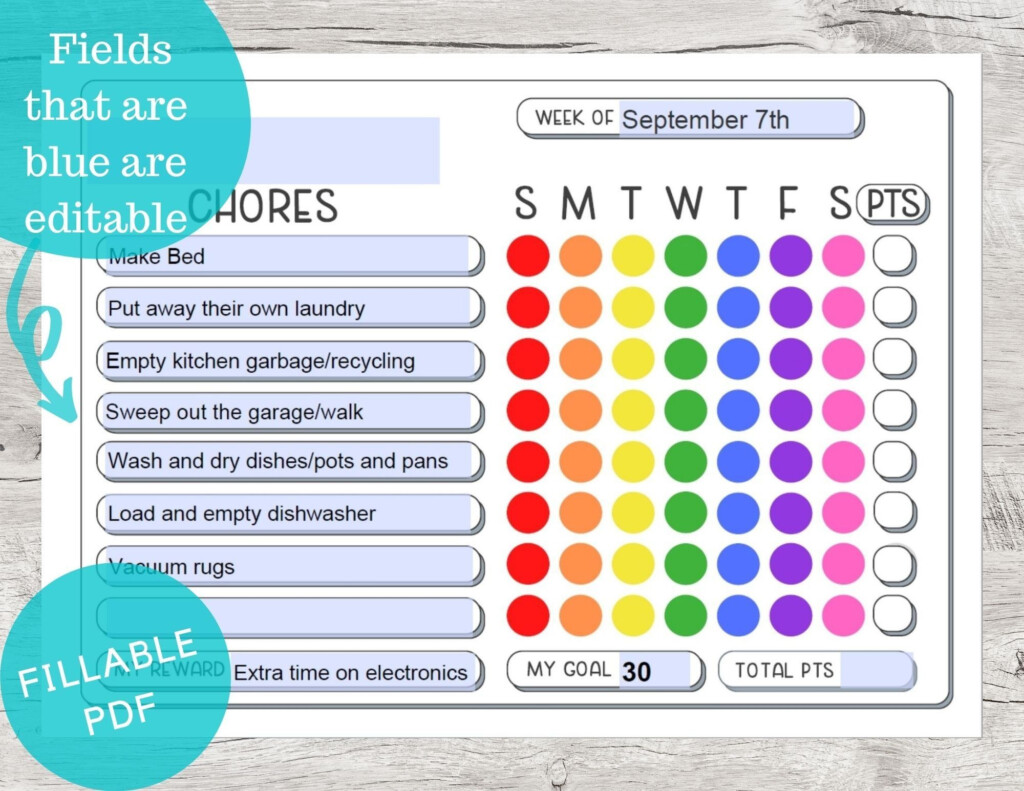 Weekly Chore Chart For Kids Responsibility Chart Printable Etsy 