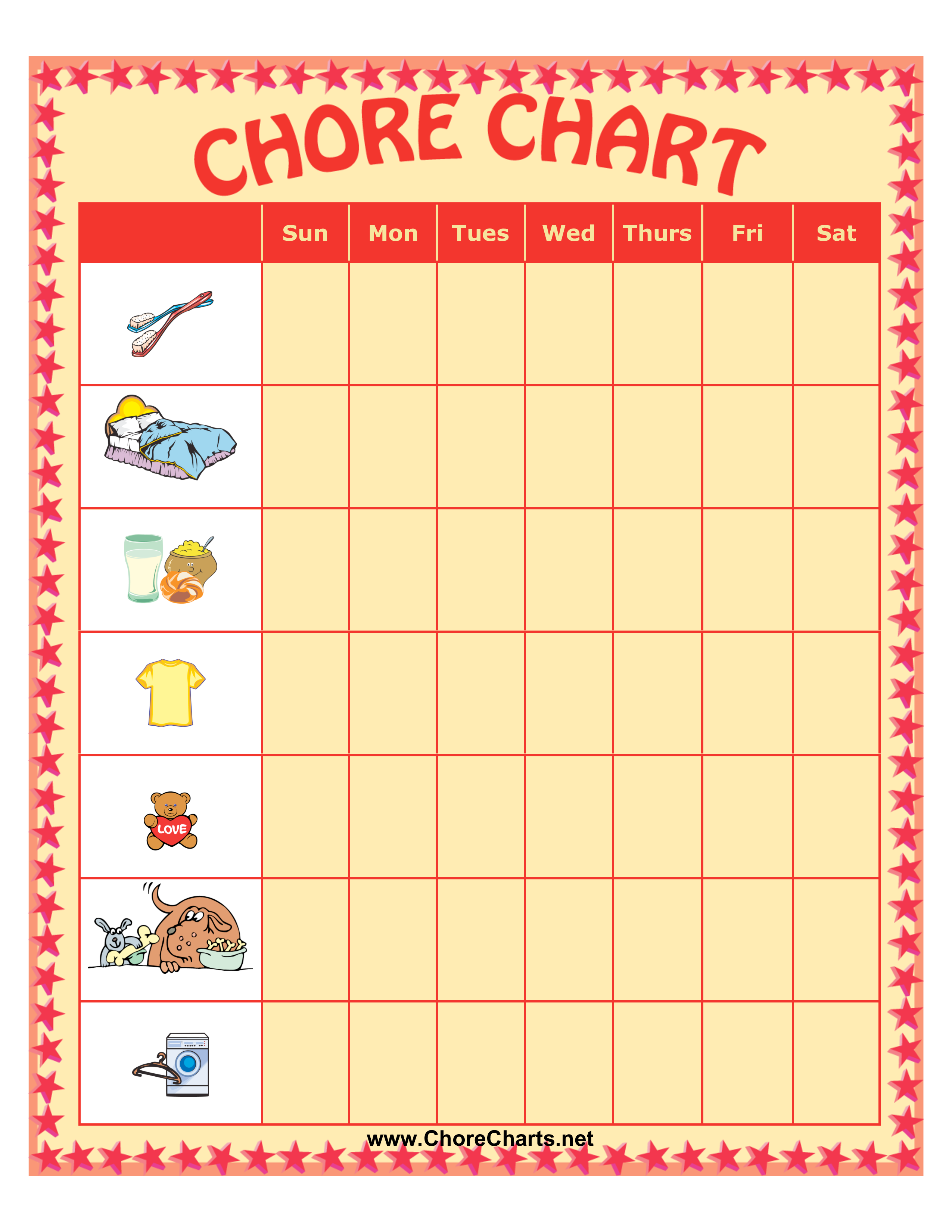 Weekly Chore Chart For Kids Templates At Allbusinesstemplates