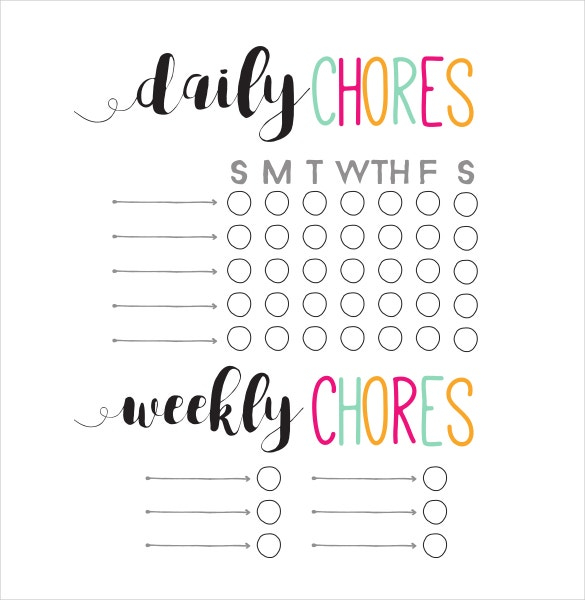 Weekly Chore Chart Template 24 Free Word Excel PDF Format Download 