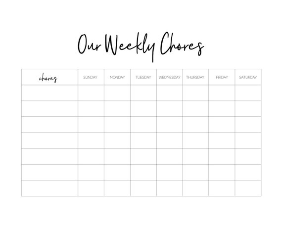 Weekly Family Chore Chart Print And Frame For Use As Dry Erase Etsy