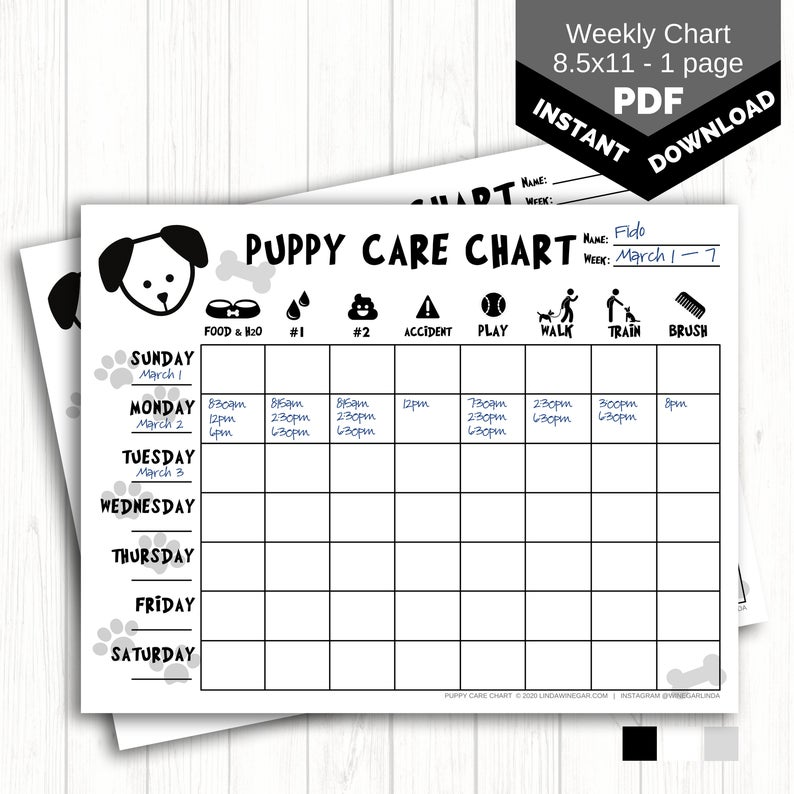 Weekly Puppy Care Chart PRINTABLE Dog Chore Chart For Kids Etsy 